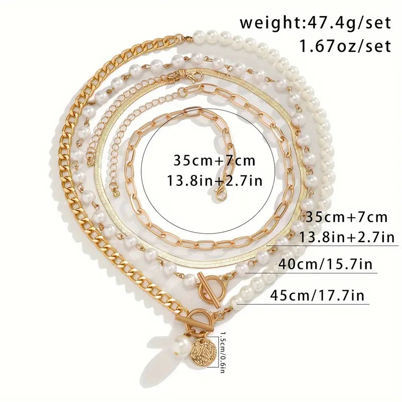 Vintage Perla & Oro Snake Chain Set Collane | Oro