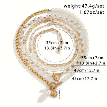 Vintage Perla & Oro Snake Chain Set Collane | Oro
