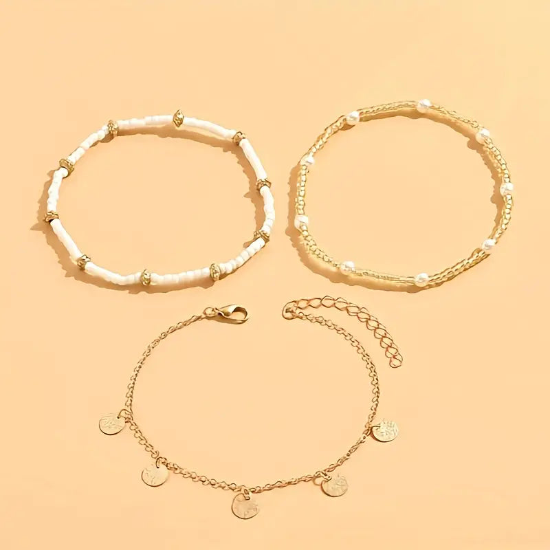 Coastal Ciondolo 3-Piece Layered Anklet Set | Oro