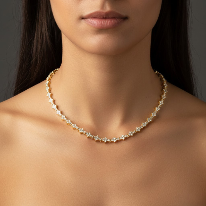 Classic Cluster Tennis Collana | Oro