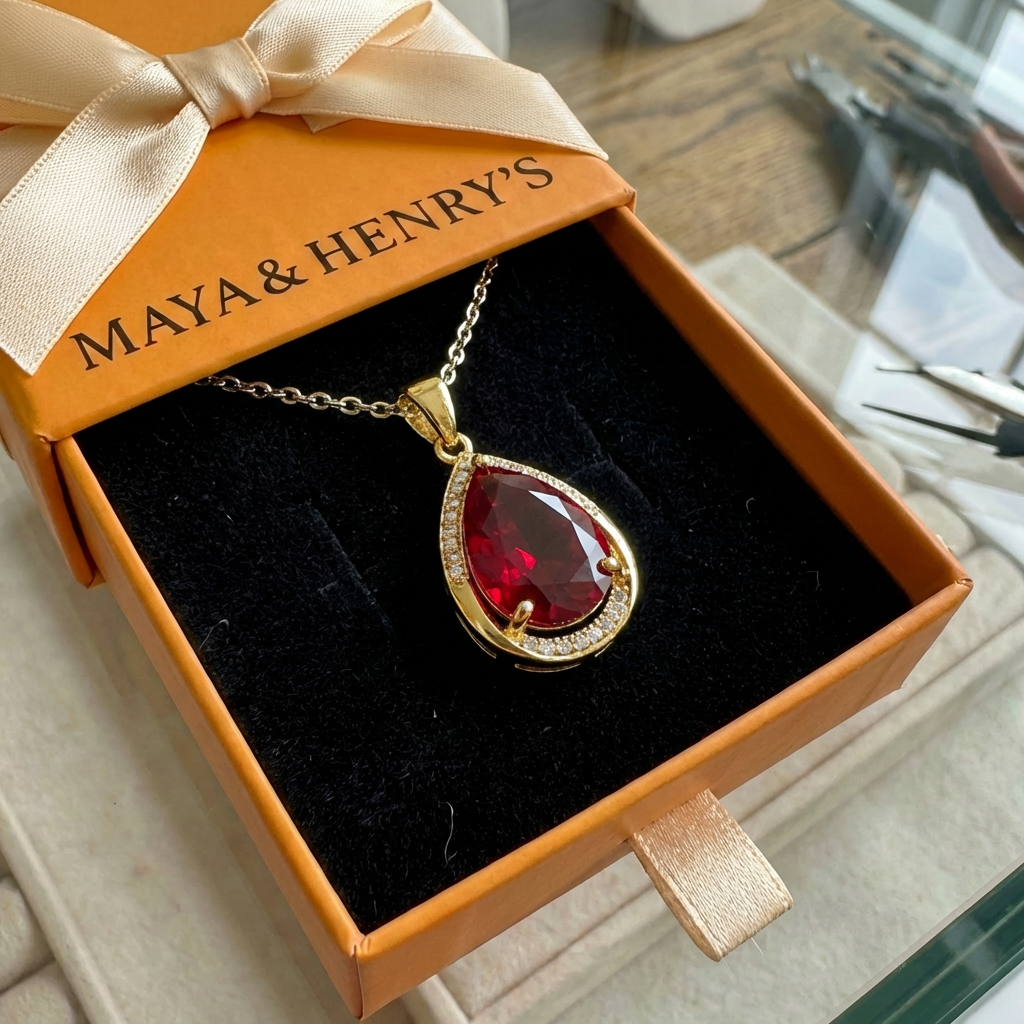 Rubino Teardrop Pendant Collana | Oro