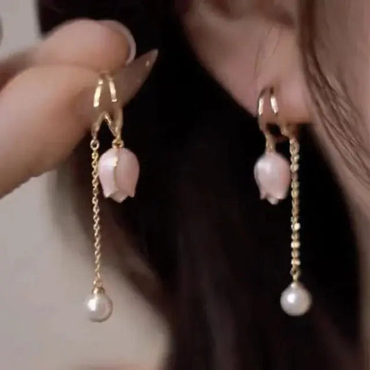 Oro Floral Perla Orecchini Pendenti
