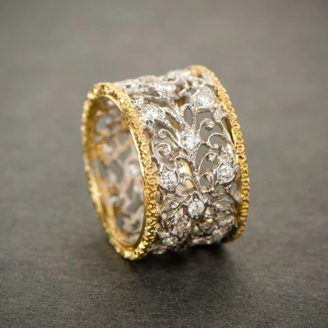 Argento and Oro Ornate Band Anello