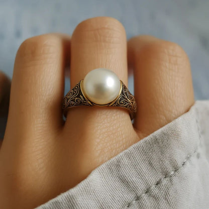 Oro Filigree Anello di Perle