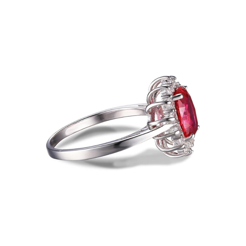 Classic Rubino Halo Anello | Bianco Oro