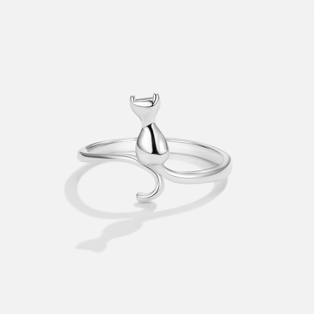 Argento Cat Motif Anello