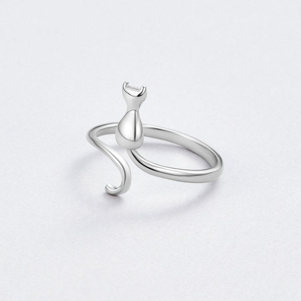 Argento Cat Motif Anello