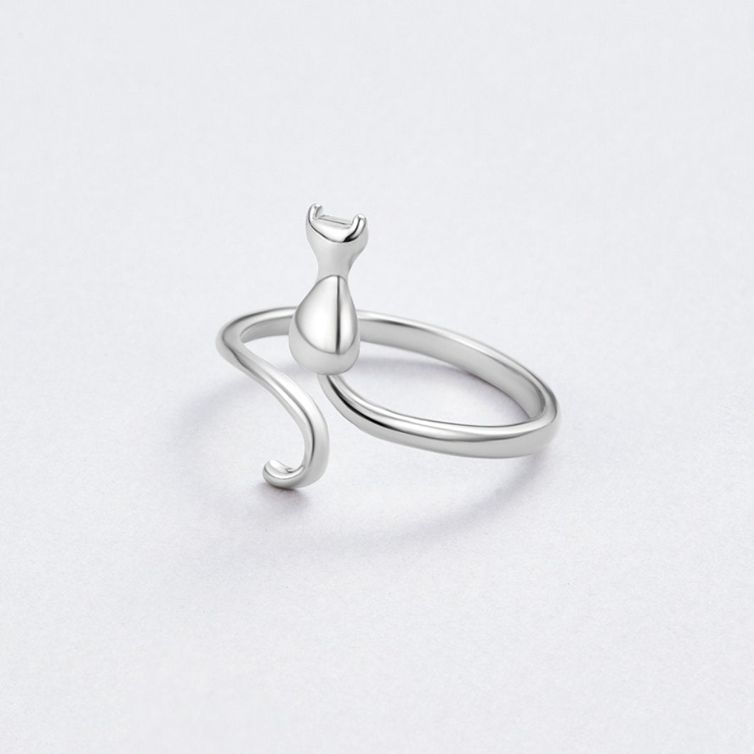 Argento Cat Motif Anello