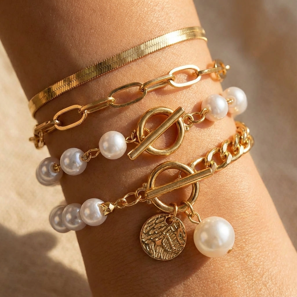 Premium Layered Bracciale di Perle Set