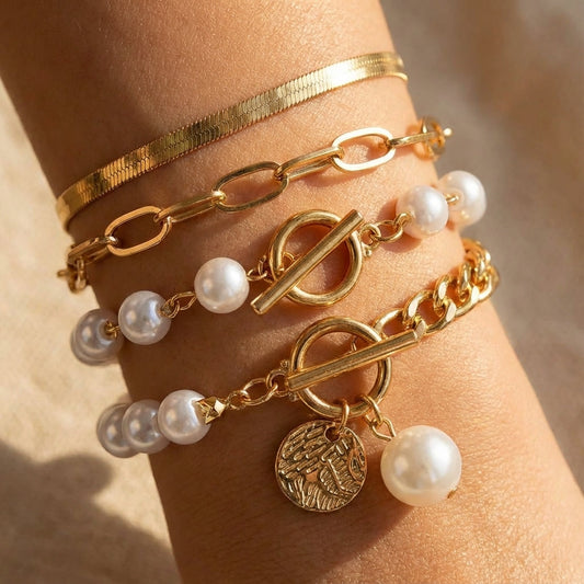 Premium Layered Bracciale di Perle Set
