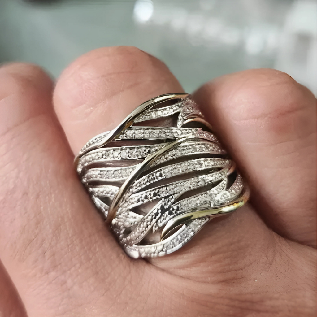 Argento and Oro Woven Band Anello