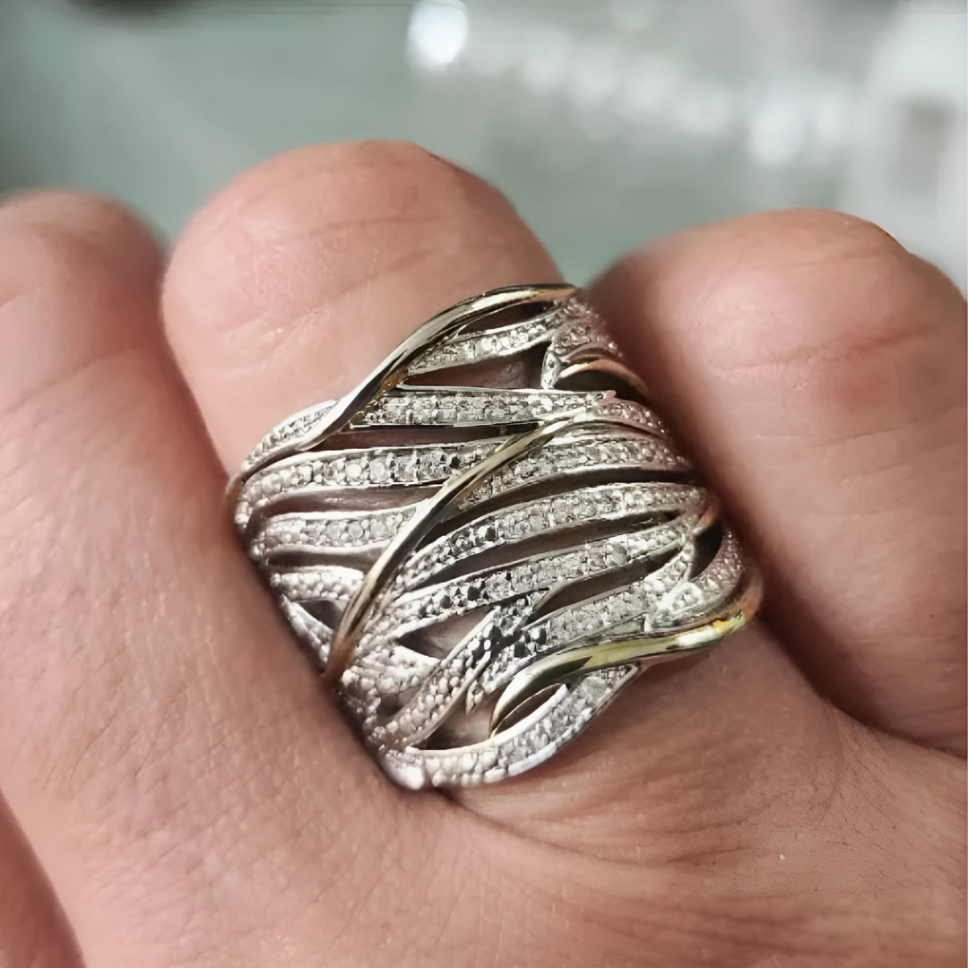 Argento and Oro Woven Band Anello