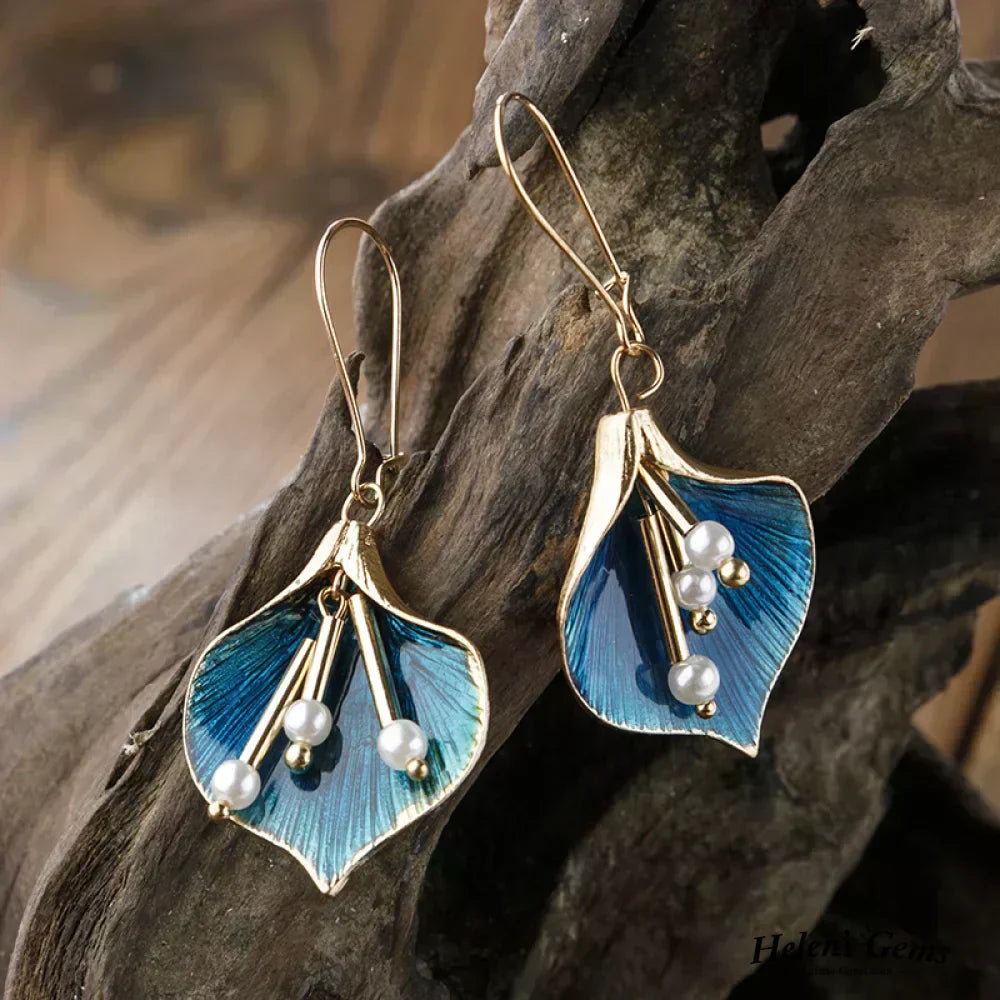 Vintage Blue Lotus Orecchini