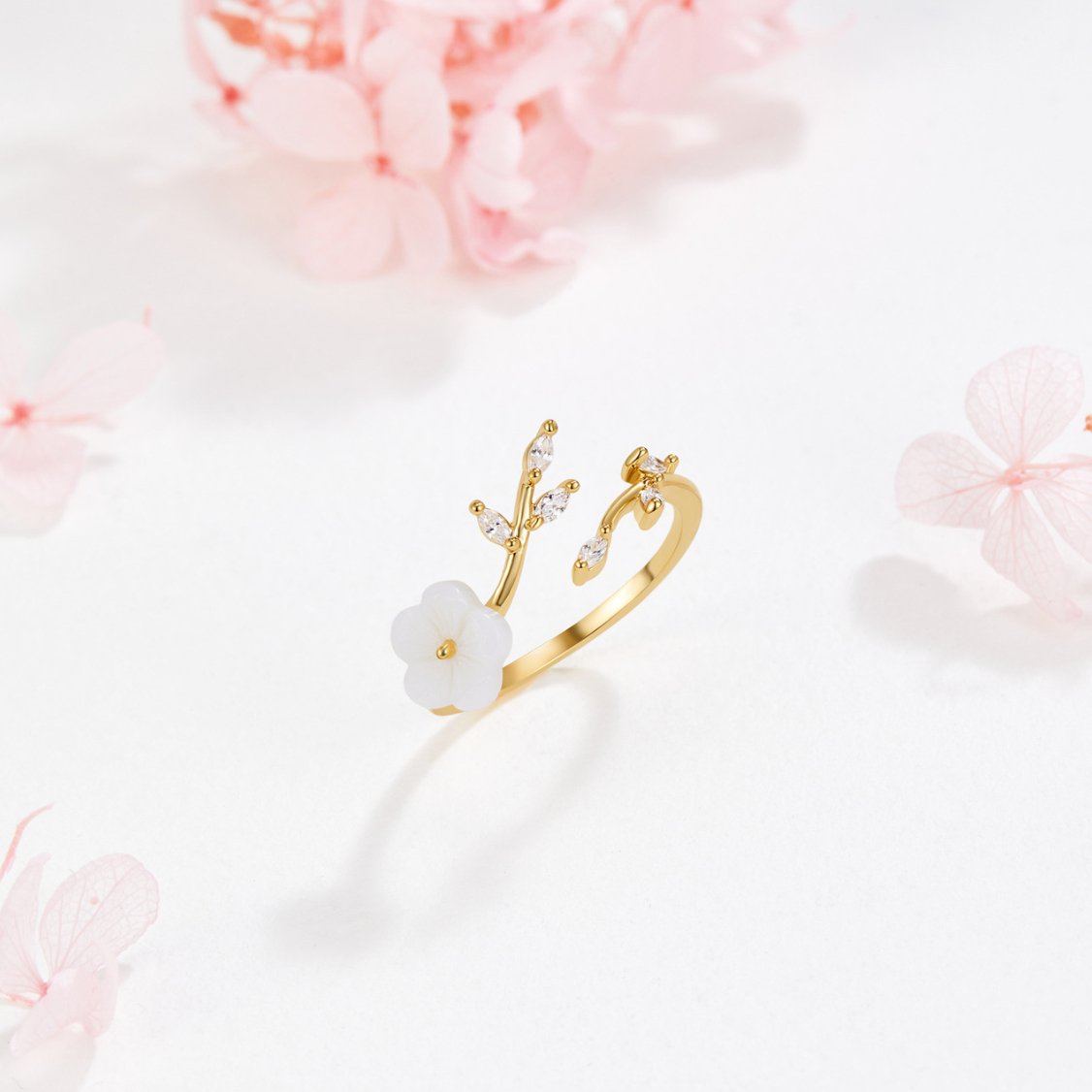 Oro Floral and Leaf Open Anello